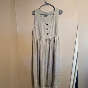 TravelSmith Oatmeal Sleeveless Maxi Dress with Side Pockets and Button Detail